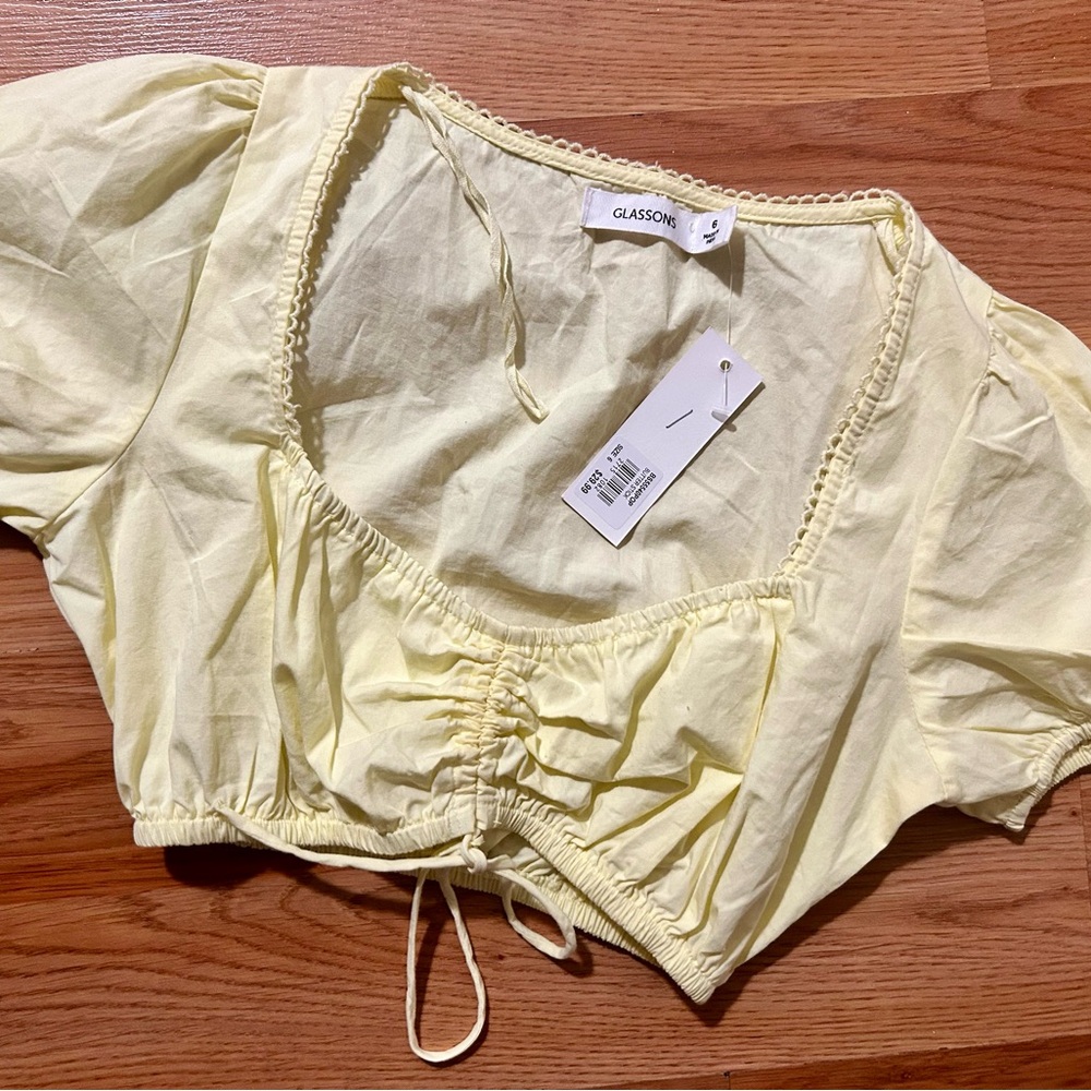 Glassons Light Yellow Ruched Blouse 100% cotton